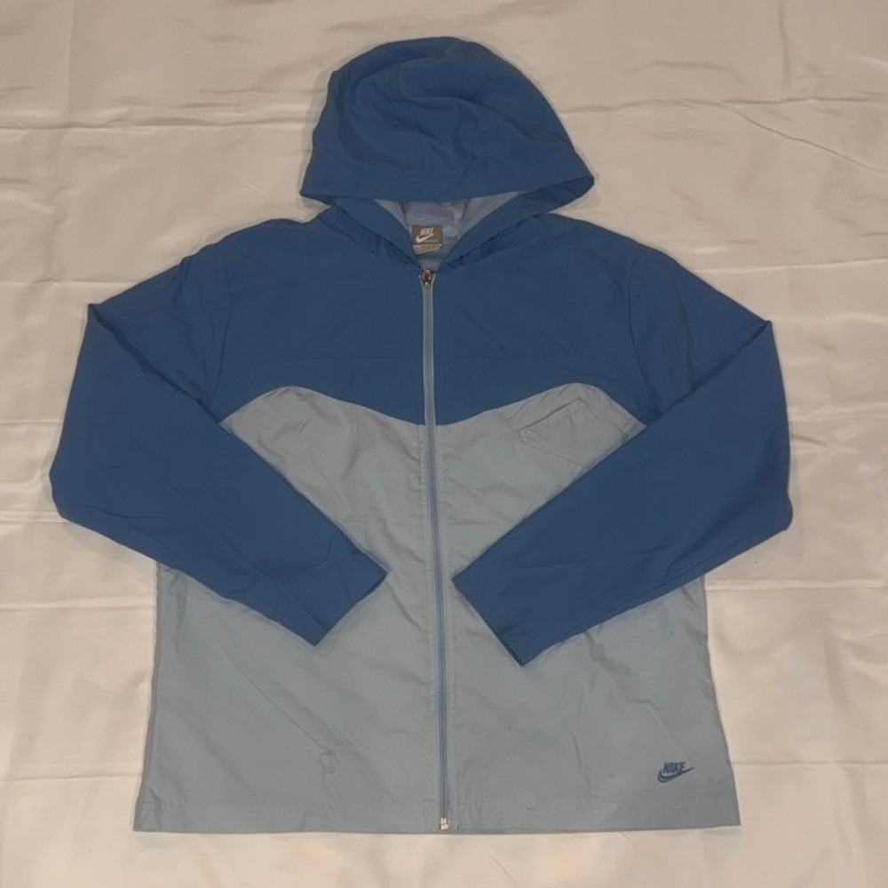 Vintage 90s Nike Windbreaker Jacket Blue Colorblock Hooded Full Zip XL